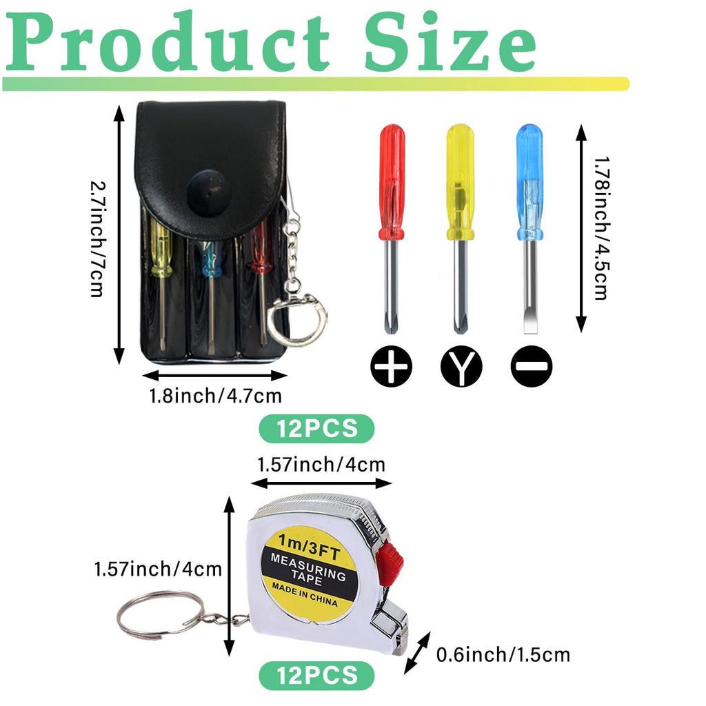 24 Pcs Mini Screwdriver Keychain Tape Measure Keychains Set Keychain Tape Measure Mini Screwdrivers in Pouch Keychain for Birthday Party Favors ，Adult Tool Party Prize for Father's Men Gifts