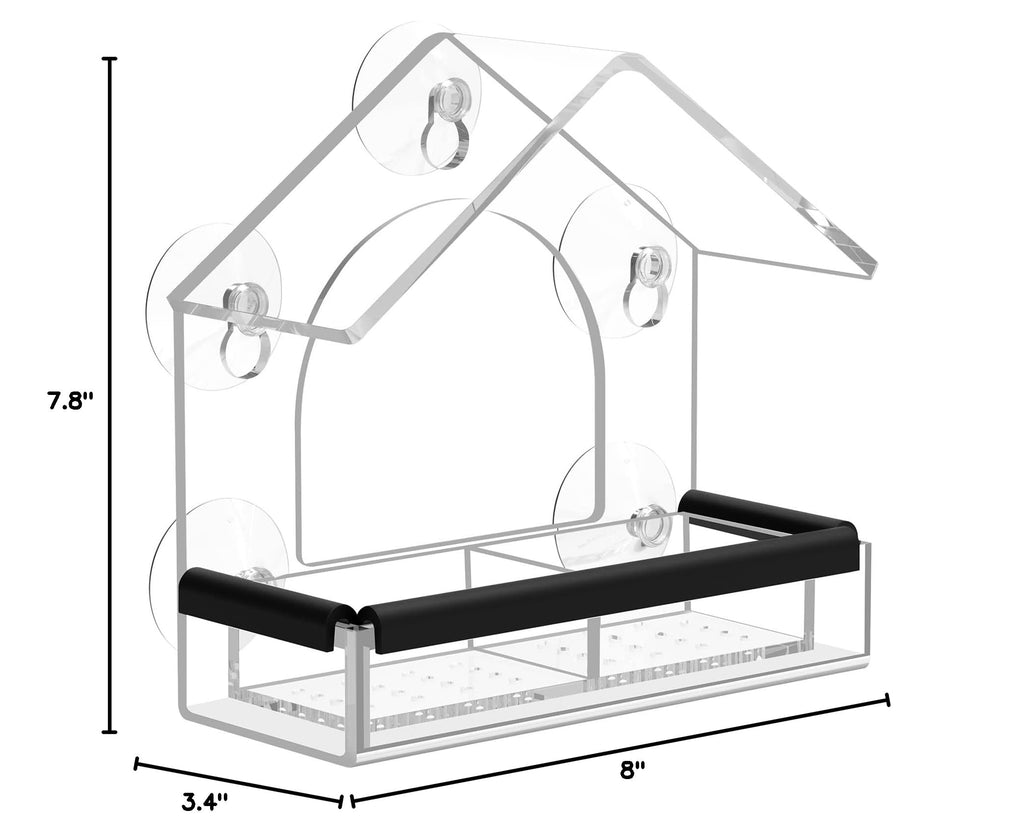 Clear Window Bird Feeder with 5 Extra Strong Suction Cups, DY-SKTY Sturdy and Durable Acrylic Birdfeeders for Viewing Wild Birds Outside, as a Bird Watching Gift, Outdoor Birdhouse Box, Garden Decor
