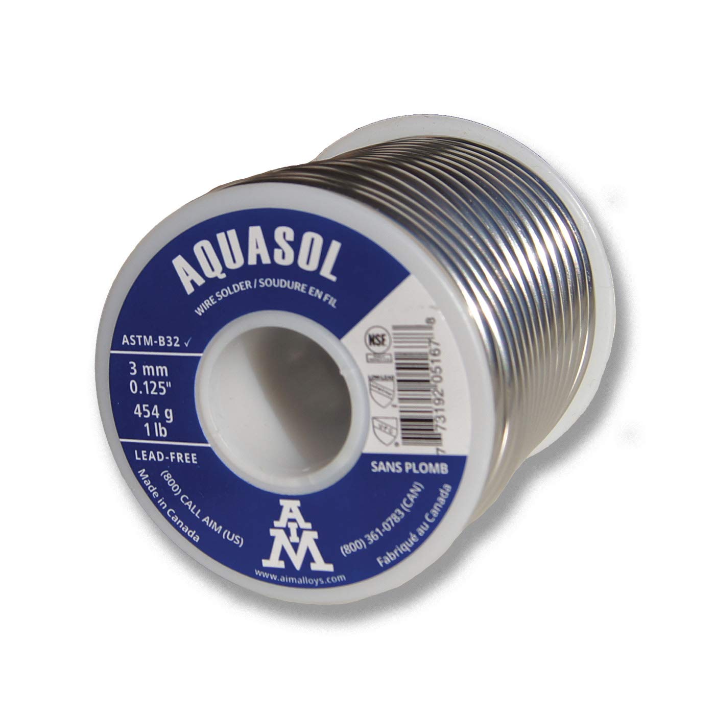 AIM Lead-Free Plumbing Solder, Silver Bearing, 0.125inch dia, 1 Lb Spool