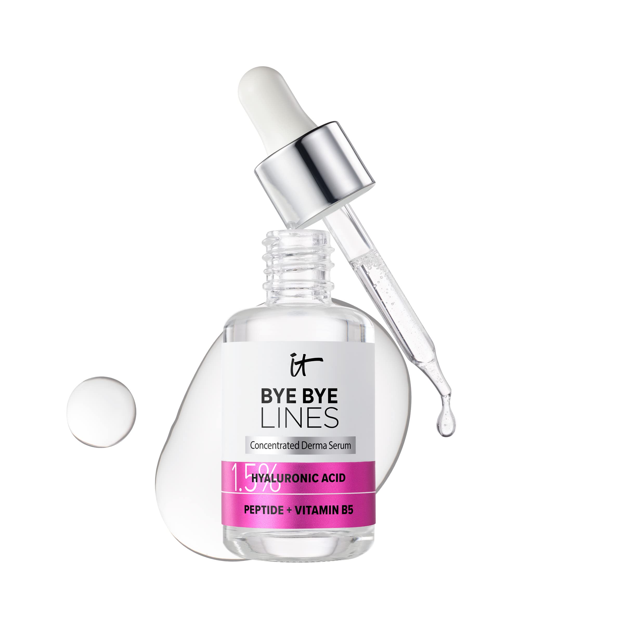 IT Cosmetics Bye Bye Lines Hyaluronic Acid Serum for Face - Hydrating Anti-Aging Facial Serum With Peptide & Vitamin B5, Visibly Plumps Skin, Smooths Look of Fine Lines, For All Skin Types - 1 fl oz