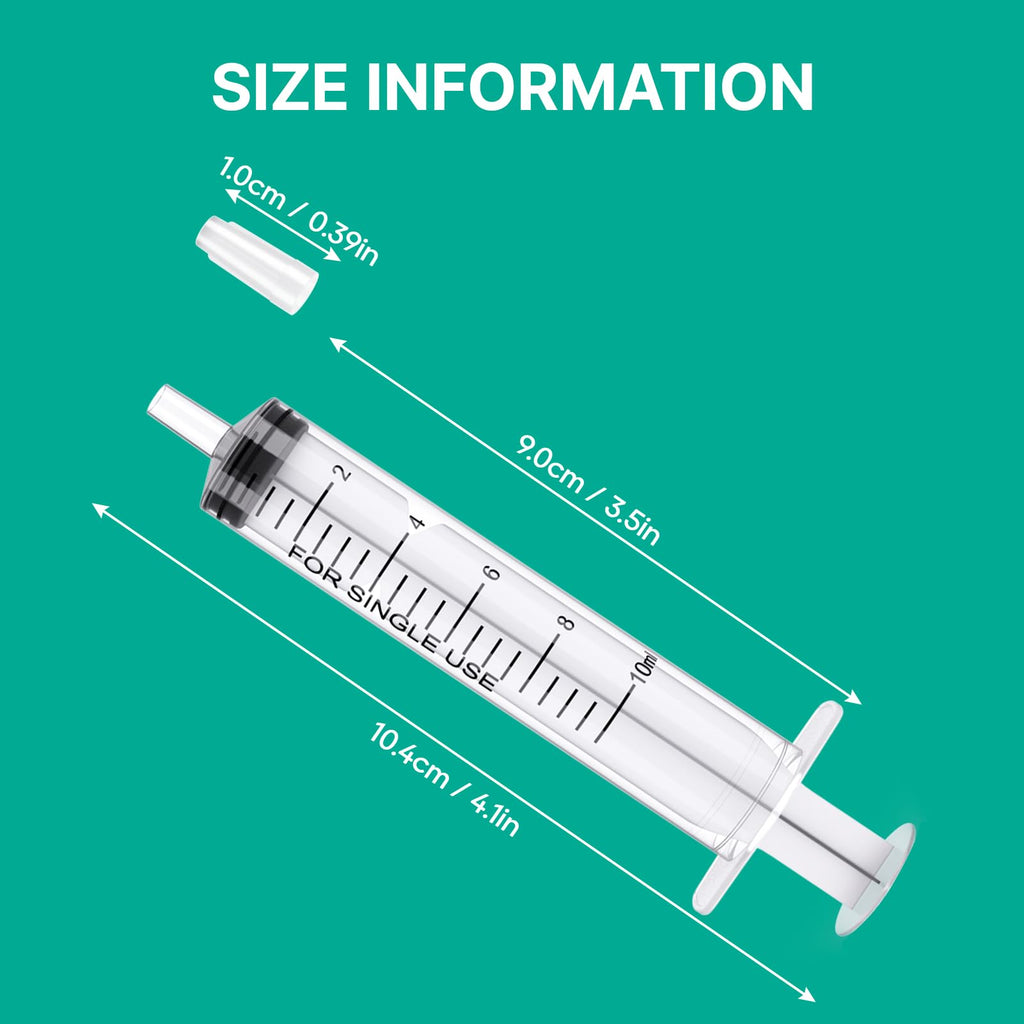 JollyMate 100 Pack 10ml Syringes for Liquid, 10cc Oral Syringes without Needle with Cap Individually Wrapped for Pet Feeding, Scientific Labs, Measuring Liquids, Oil & Glue Dispenser