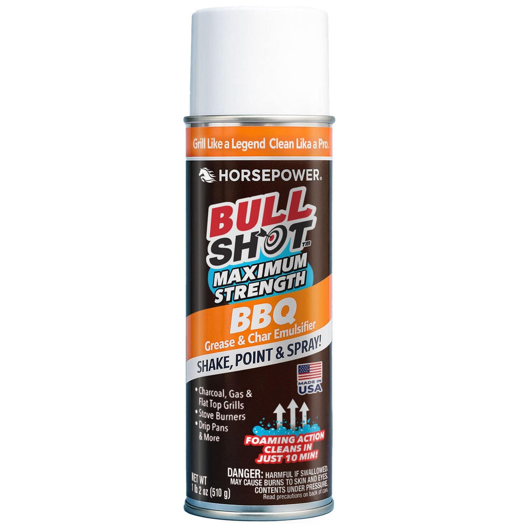 Horsepower Bull Shot BBQ MAX Pro Super-Concentrated Foaming Grill Cleaner, AS SEEN ON TV, Made in USA, Shake, Point & Spray, Emulsifies Grease & Char on Grills, Stove Burners, Drip Pans & More