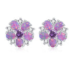 CiNily Flower Earrings Silver Plated Purple Opal Stud Earrings for Women