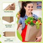 MESHA Paper Grocery Bags 12 x 7 x 17 Inches, 100 Pack Heavy Duty 60 lb Kraft Brown Paper Bags Bulk, Large Grocery Sacks for Shopping, Takeout, Restaurant, Retail, Storage and DIY Crafts