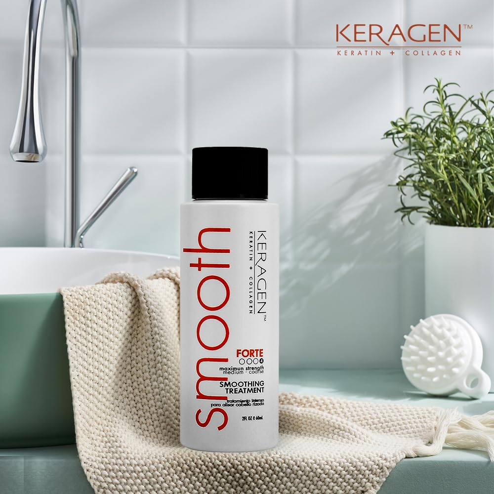 Keragen - Brazilian Keratin Smoothing Treatment, Blowout Straightening System for Dry and Damaged Hair - Forte, Sulfate Free - Eliminates Curls and Frizz, Medium to Coarse Hair (2 Oz)