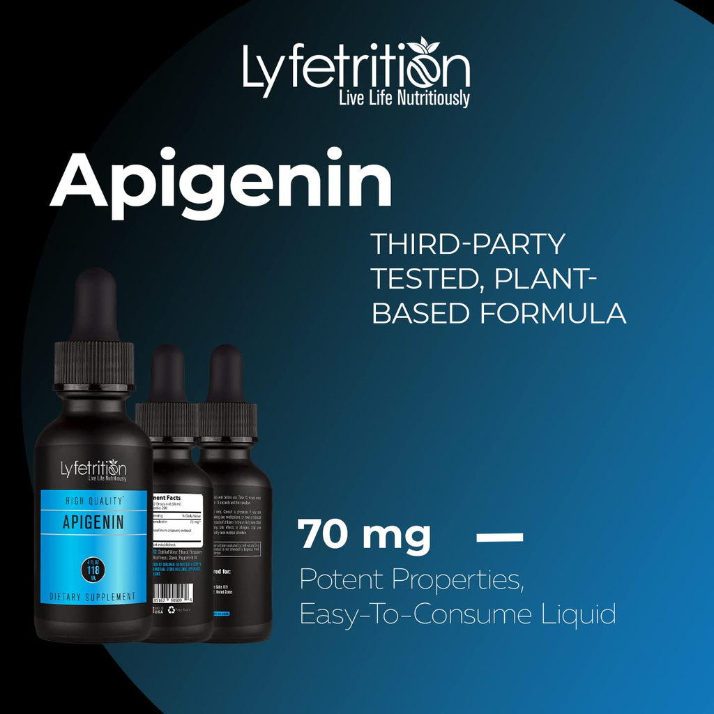 Lyfetrition Apigenin Supplement 70mg, 4 Oz Liquid, 220 Servings, Made in USA, Quick Absorption, Quality Potent Ingredients, Non-GMO, Cruelty-Free Products