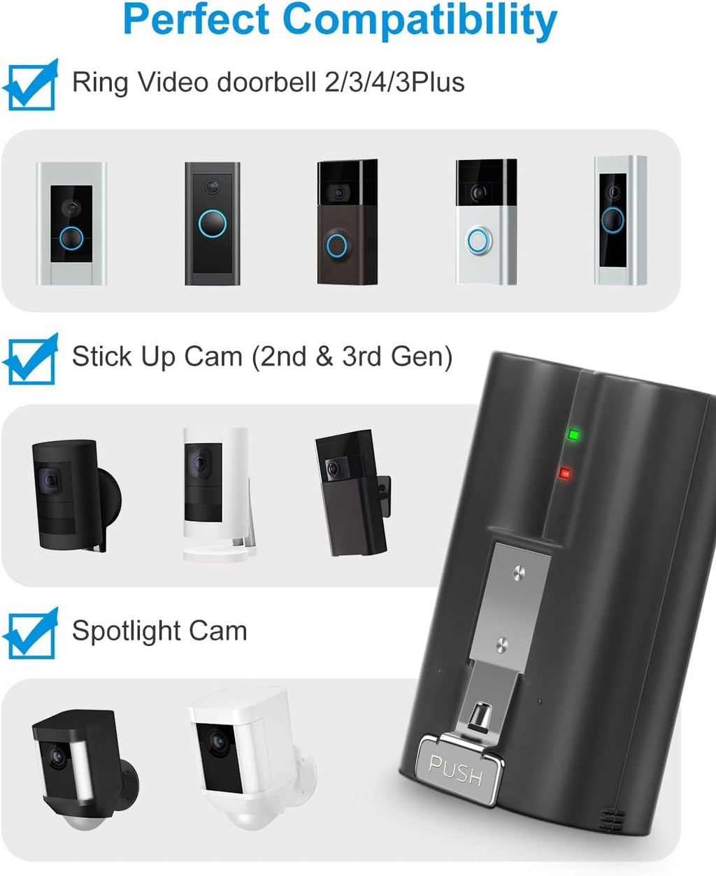 2Pack Replacement for Ring Battery Compatible with Ring-Doorbell-Camera 2/3/4/3plus, Stick Up Camera (2nd and 3rd Gen), Also for Spotlight Cam and Peephole Cam, Rechargeable 3.65V 6040mAh Battery