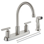 Cinwiny Kitchen Faucets, High Arc 360°Rotating Spout Kitchen Sink Faucet, 2 Handle 8 Inch Centerset RV Kitchen Faucet with Supply Lines, 3 or 4 Hole Kitchen Faucet with Side Sprayer, Brushed Nickel