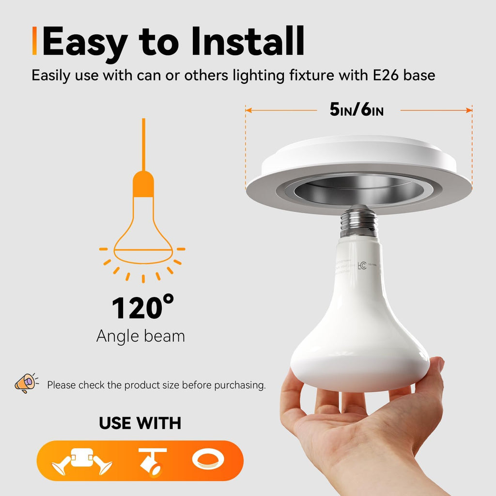 TJOY LED Flood Light Bulb 4 Pack, Recessed Ceiling Bulb, BR30, 65W Equivalent Efficient 9W, Dimmable, E26 Base, Warm White 3000K, 10 Year, 800 Lumens, 80CRI, LED Ceiling Light for Kitchen, Living room