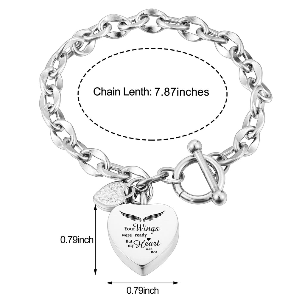 XIUDA Heart Urn Bracelet for Ashes Stainless Steel Memorial Jewelry Cremation Bracelet Locket Holder Bangle Link Chain for Women Men