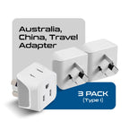 Ceptics Australia Power Plug Adapter, 2 in 1 Type I Plug Adapter, US to Australia , China, New Zealand Power Adapter with Dual USA Inputs, CE, RoHS - 3 Pack