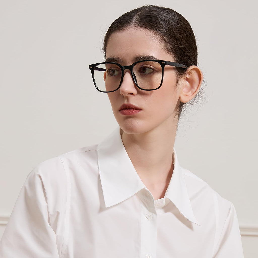 MACJERO Oversized Square Blue Light Blocking Glasses for Women Men, Anti-Fatigue Computer Monitor Glasses Reduce Eye Strain(Black+Brown) 2 Pack