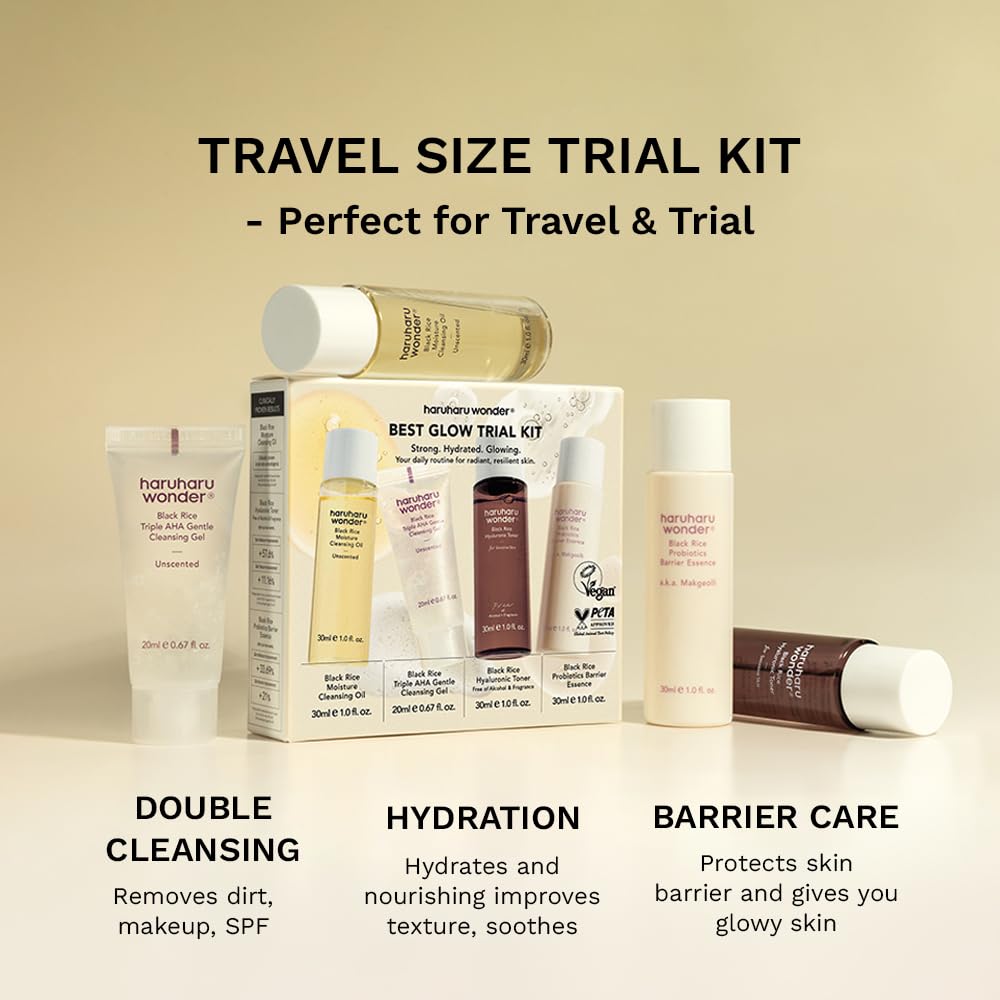 haruharu Wonder Best Glow Trial Kit, Strong, Hydrated, Glowing, Daily Routine, Mini Size, Double Cleansing, Toner, Barrier Essence