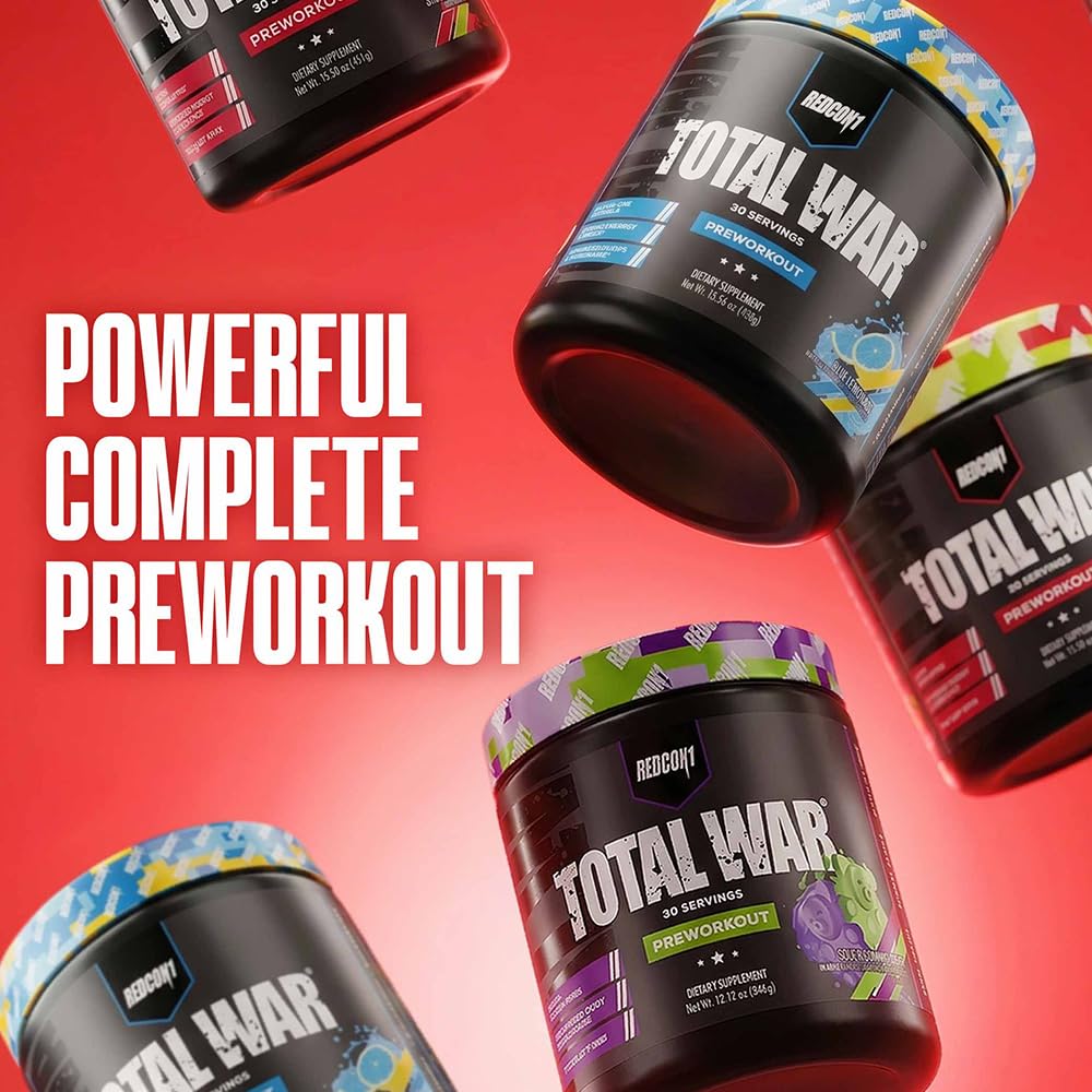 REDCON1 Total War Pre Workout Powder | Blue Lemonade | 320mg Caffeine + Citrulline Malate + Beta Alanine (30 Servings)