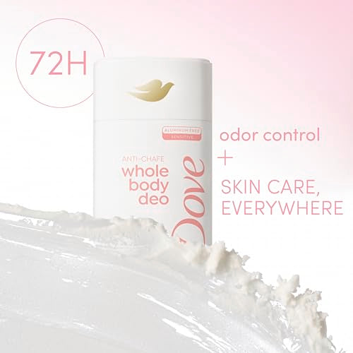 Dove Whole Body Deo Aluminum Free Anti-Chafe Deodorant Stick Raspberry & Rose for 72h Odor Control 2.6 Oz