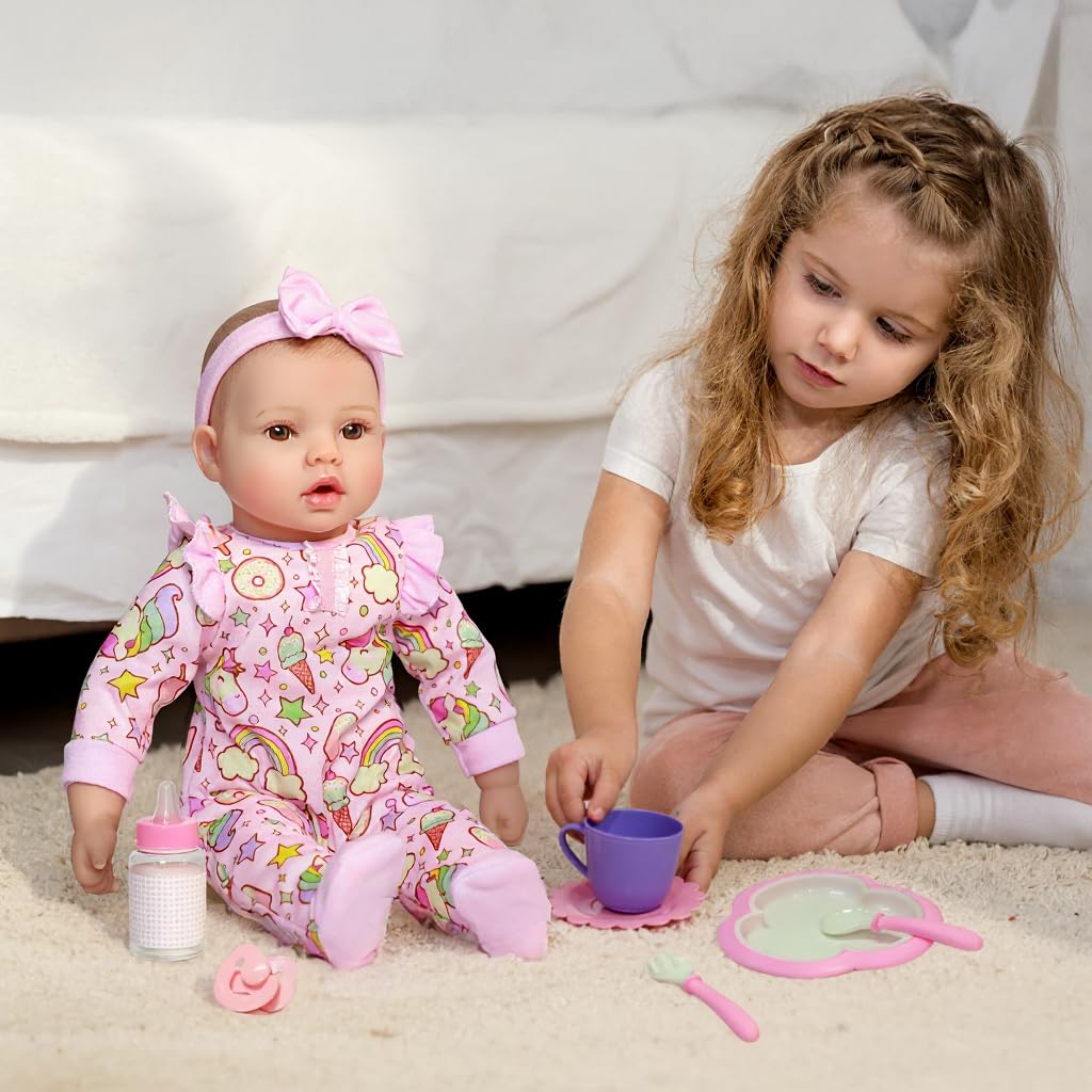GOAROY Baby Dolls, 18 inches Large Realistic Cute Soft Body Baby Doll Real Life Baby Dolls Girl, with Bottles & Pacifier, Diapers and Bibs, Gift Idea for Ages 3+