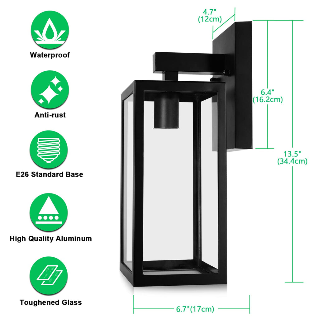 MAXvolador Outdoor Wall Lantern, Large Exterior Waterproof Wall Sconce Light Fixture, Black Anti-Rust Mount Lights Glass, E26 Porch Patio Lighting