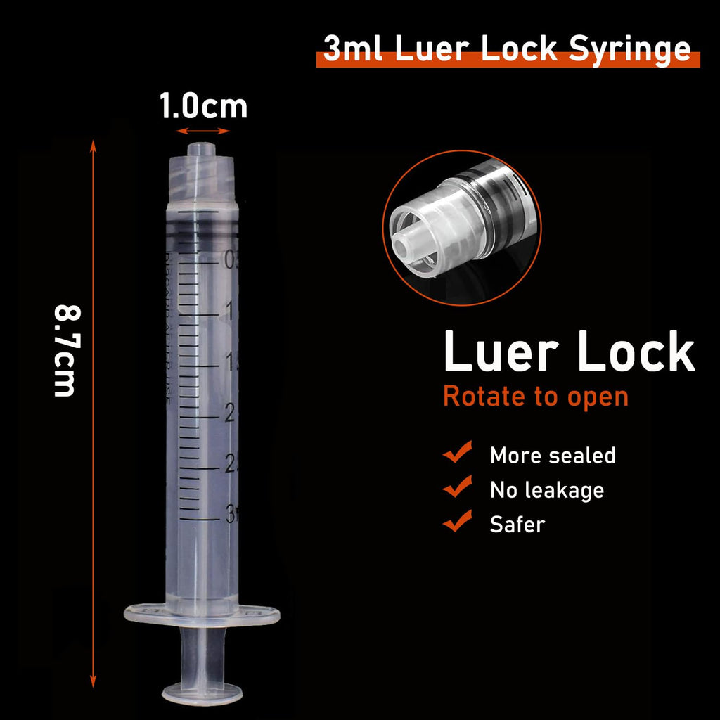 50 Pack 3ml/cc Disposable Luer Lock Lab Syringes with 22Ga 1.0 Inch Needle