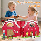 Big Red Barn Toys for Kids 3, Farm Animal Figures Playset with Tractor for 3 4 5 Year Old Kids, Musical Preschool Montessori STEM Learning Toys, Christmas Birthday Easter Gift for Boys Girls