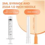 25Pcs 3ml Luer Lock Syringes with 25G 1" Needles, Individually Wrapped