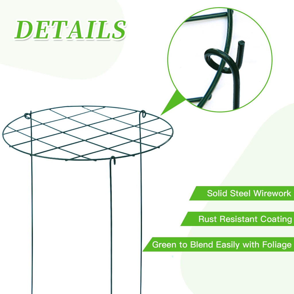 TIyneayle 12 Pack Peony Cages and Supports 16 x 24 Inch Grow Through Plant Support Peony Support Ring for Outdoor Plants