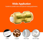 2 Pack Push-to-Connect Plumbing Fittings, 1/2" Pushfit Straight Fittings with Disconnect Clip for Copper, PEX, CPVC Pipe