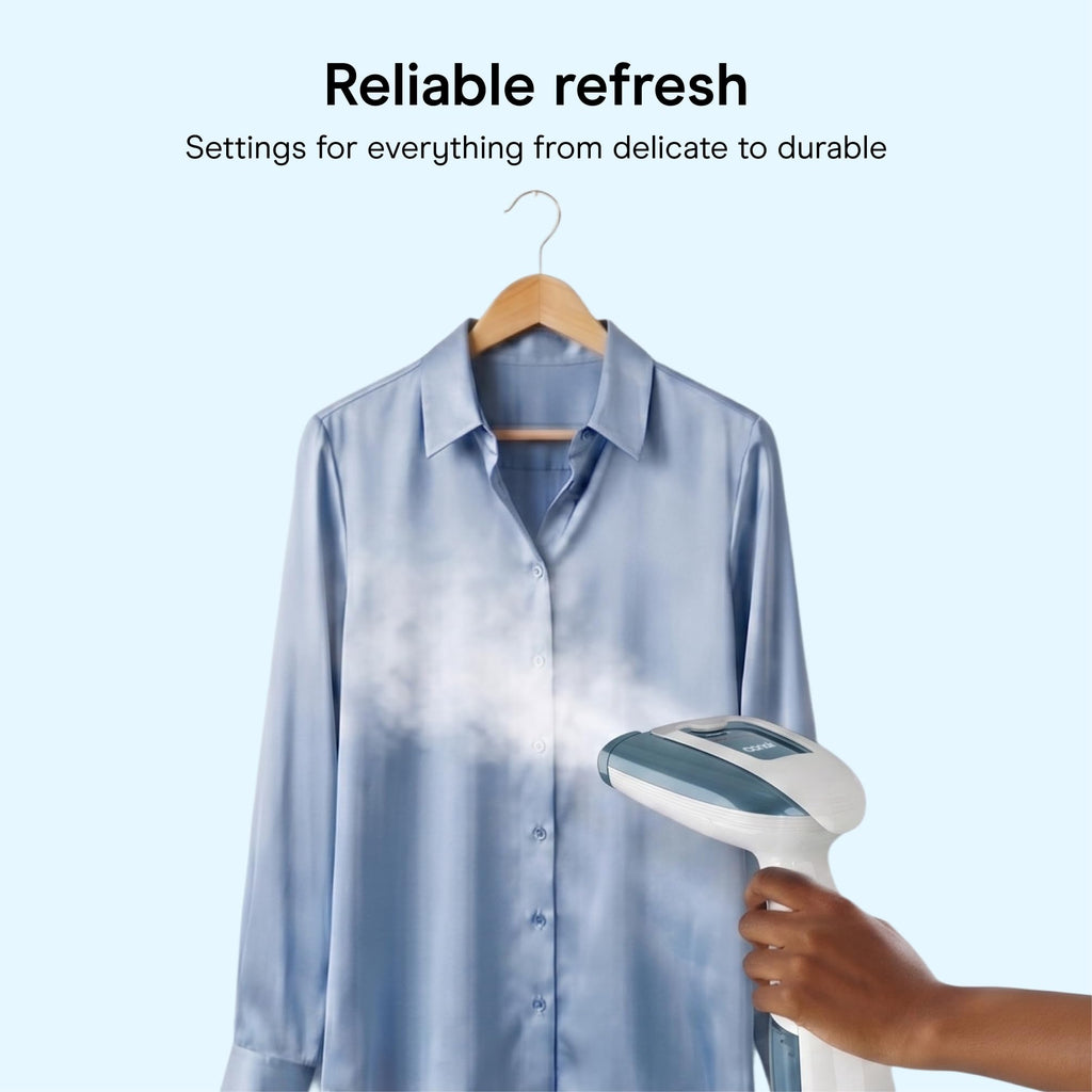 Conair Handheld Steamer for Clothes & Upholstery, 3 Attachments, White/Blue