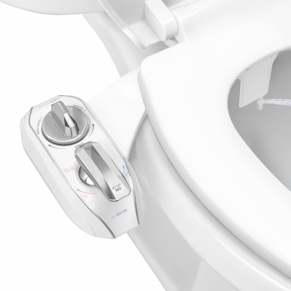 LUXE Bidet NEO 320 Plus - Warm Water, Dual Nozzle, Non-Electric Bidet Attachment for Toilet Seat, Patented Slide-In Install, 360° Self-Clean, EZ-Lift to Clean, Feminine & Rear Wash (Chrome)