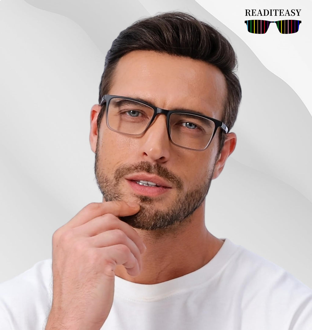 READITEASY Mens Reading Glasses 2.0+ Blue Light Blocking 4 Pack, Wide Computer Readers for Men with Spring Hinge Reduce Eyestrain/UV/Dryness, Square Large Trendy Eyeglasses 2.0