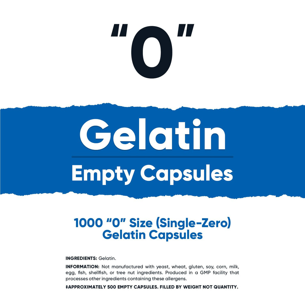 Nutricost Empty Capsules Gelatin Size (0) - 1,000 Clear Empty Gel Capsules - Kosher, Non-GMO, Soy Free, Gluten Free, GMP Compliant
