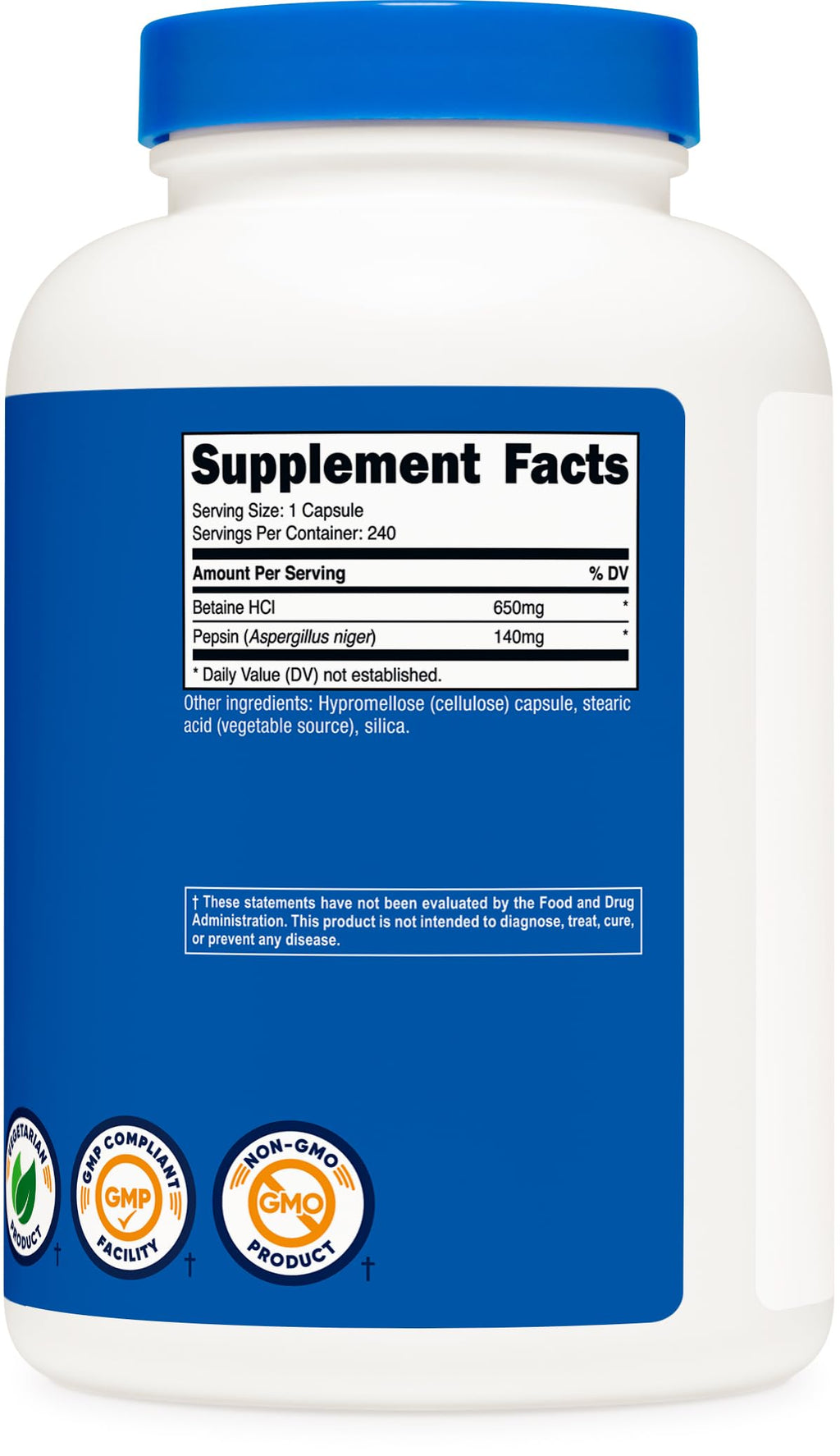 Nutricost Betaine HCl + Pepsin 790mg, 240 Capsules - Vegetarian & GMO Free