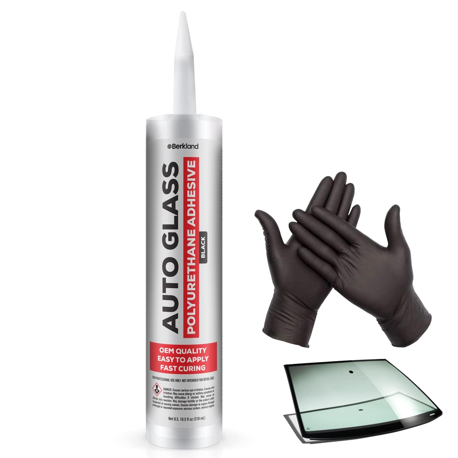 Berkland Polyurethane Windshield Adhesive, Black - Fast Curing Glass Glue