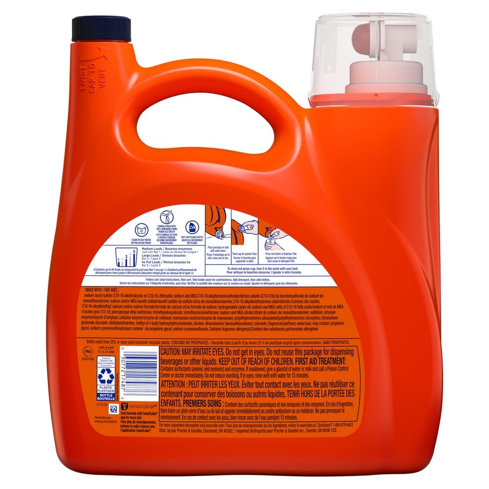 Tide Plus Boost of Ultra Downy Liquid Laundry Detergent, April Fresh Scent, 132 fl oz, 94 Loads, Laundry Detergent Liquid with Long-Lasting Freshness