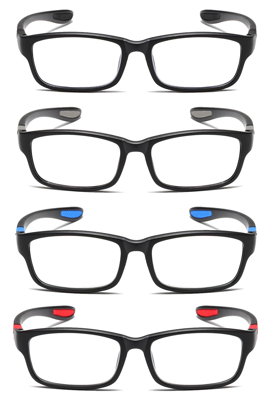 JOON-joon Reading Glasses Men 4 Pairs Ultra Light TR90 Sports Style Blue Light Blocking Readers+2.0
