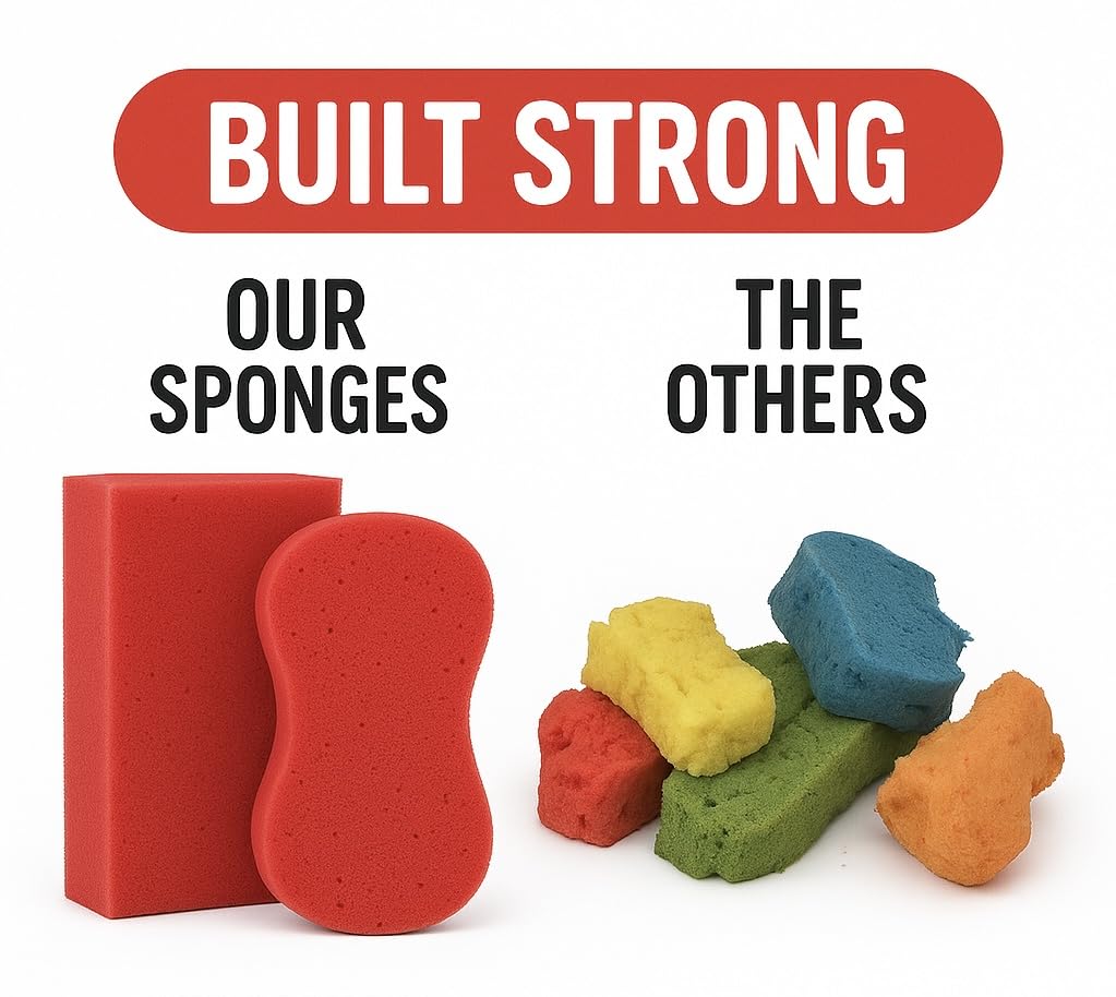 Multi-Purpose Sponges for Cleaning - Red 10 Pack, Large Sponges for Car Washing, Tile & Grout, Bulk Pack Sponge