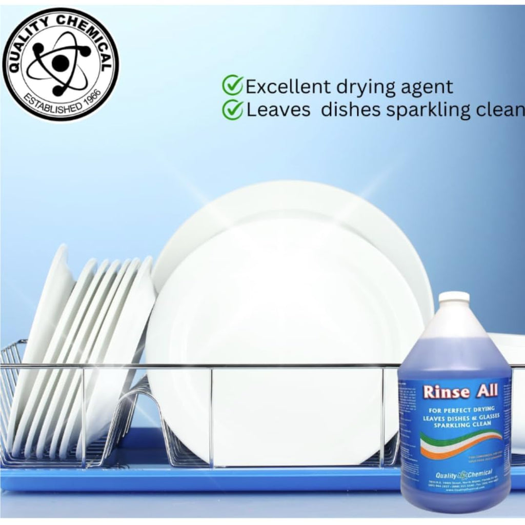 Quality Chemical Heavy Duty Liquid Alkaline Commercial Dishwasher Detergent (1 Gallon) - Rinse All/Commercial Industrial Grade Rinse Aid/Dishwasher Rinse Aid, heat and cool dry Finish (1 Gallon)