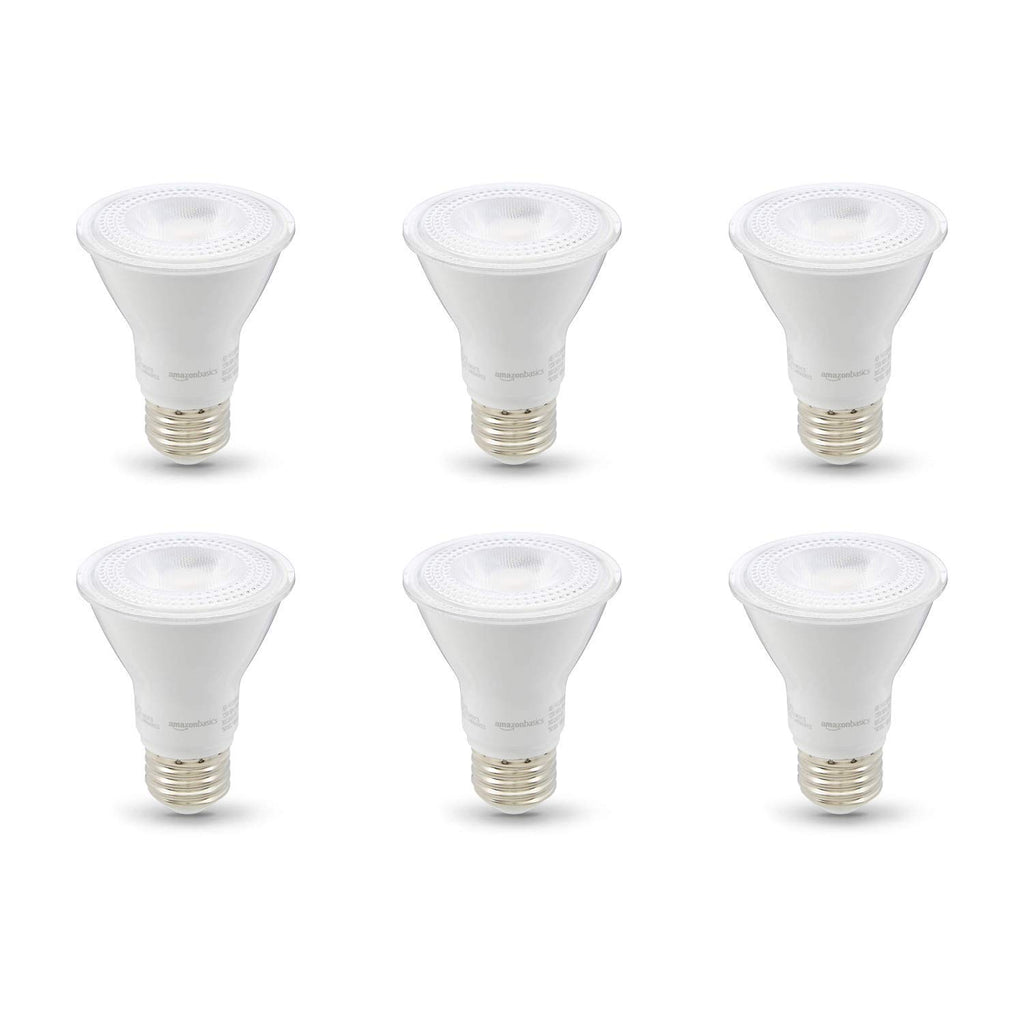 Amazon Basics PAR20 LED Light Bulb, 50W Equivalent, 7W Energy Efficient, E26 Standard Base, Warm White 3000K, Dimmable, 10,000 Hour Lifetime, 6-Pack