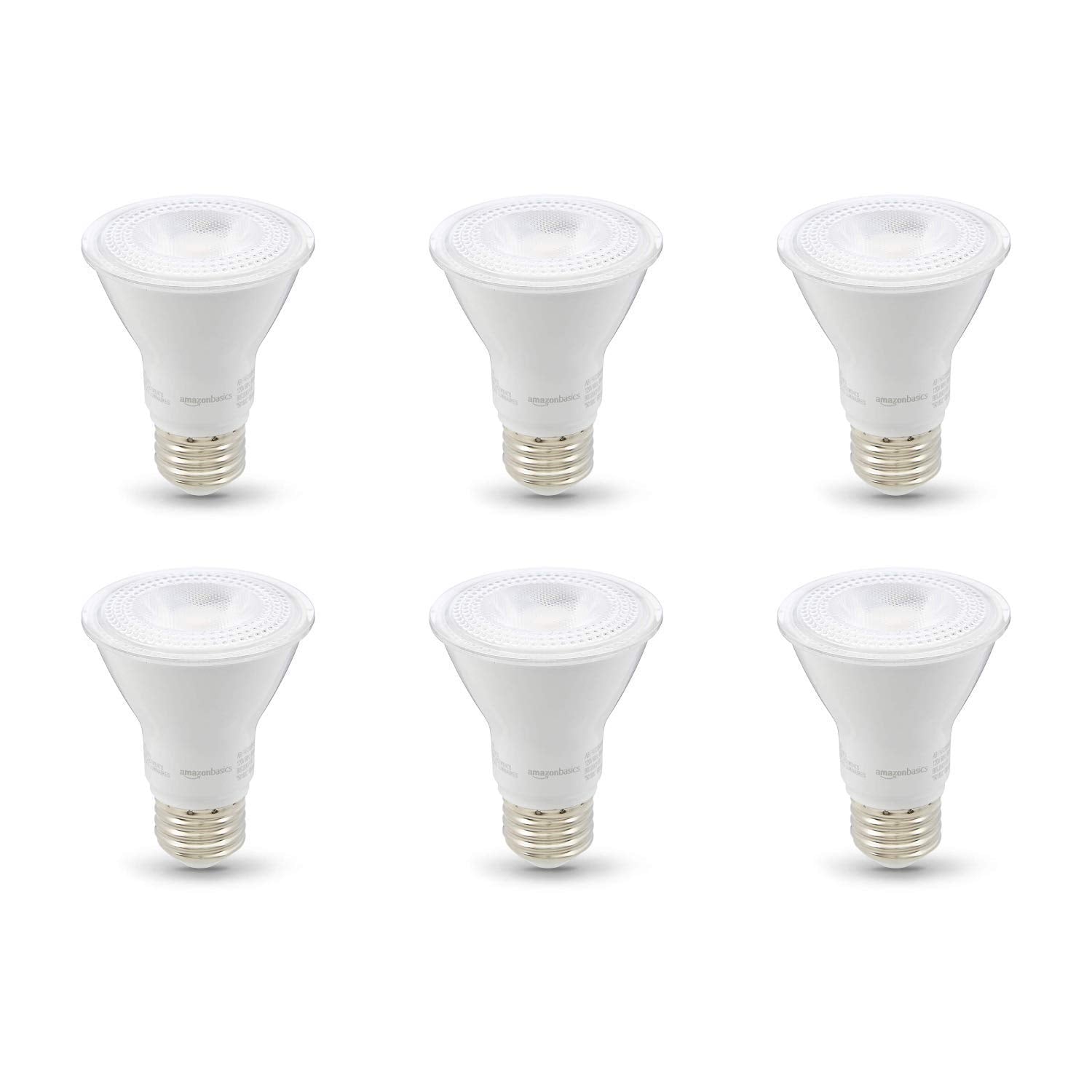 Amazon Basics PAR20 LED Light Bulb, 50W Equivalent, 7W Energy Efficient, E26 Standard Base, Warm White 3000K, Dimmable, 10,000 Hour Lifetime, 6-Pack