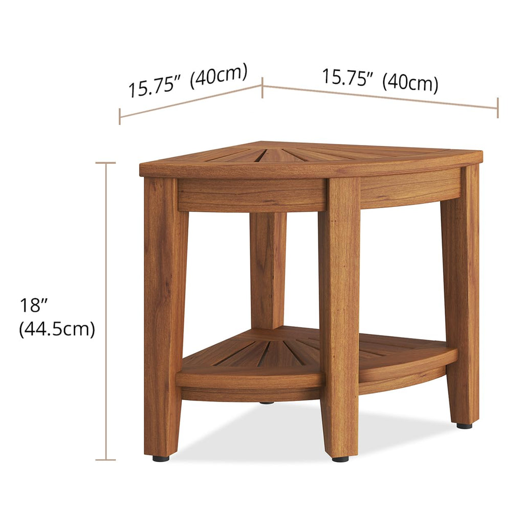 AquaTeak The Original 15.5" Kai Corner Teak Shower Bench - Shower Stool with Storage Shelf for Bathroom - Durable Water Resistant Shower Chair - Shaving Foot Rest - Indoor & Outdoor Use