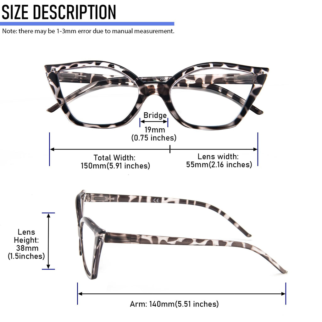 DXYXYO Cat Eye Reading Glasses 2.0+ Strength for Women 3 Pack Anti Blue Light Computer Readers Stylish Retro with Spring Hinge, Demi+black pink+clear
