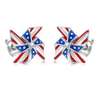 Silver USA American Flag Earrings - Patriotic Star Ears Stud Fourth of July Windmills Independence Day Hoop Jewelry Gift for Women Veterans