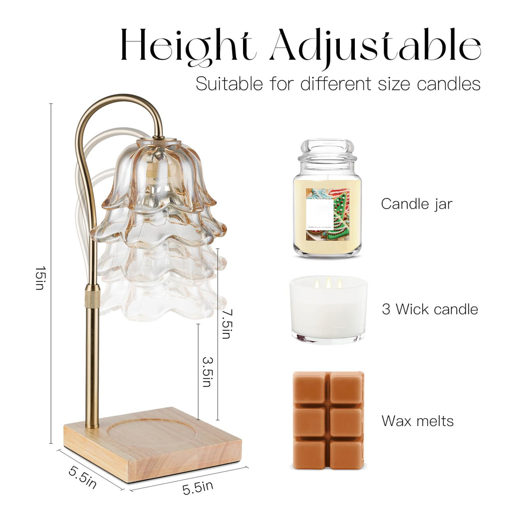Candeldo Candle Warmer Lamp with Timer: Flower Gold Candle Lamps Height Adjustable Wax Melt House Warming Gifts New Home Decor Mothers Day Birthday Gift for Women Mom