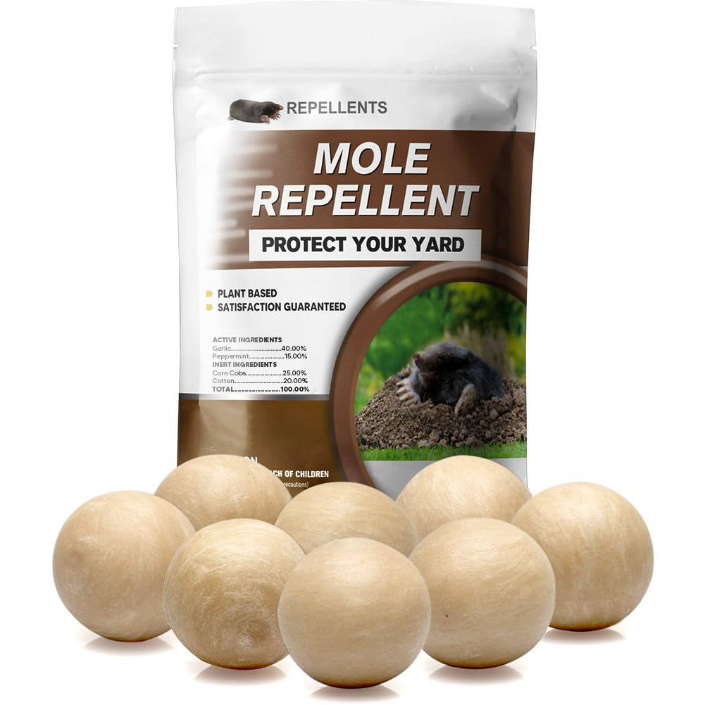 KQCWKH Mole Repellent for Lawns, Mole and Vole Repellent Outdoor, Gopher Repellent, Groundhog Repellent Outdoor, Armadillo Repellent, Mole Deterrent for Yard, Lasts Up to 3 Months, 8 Balls