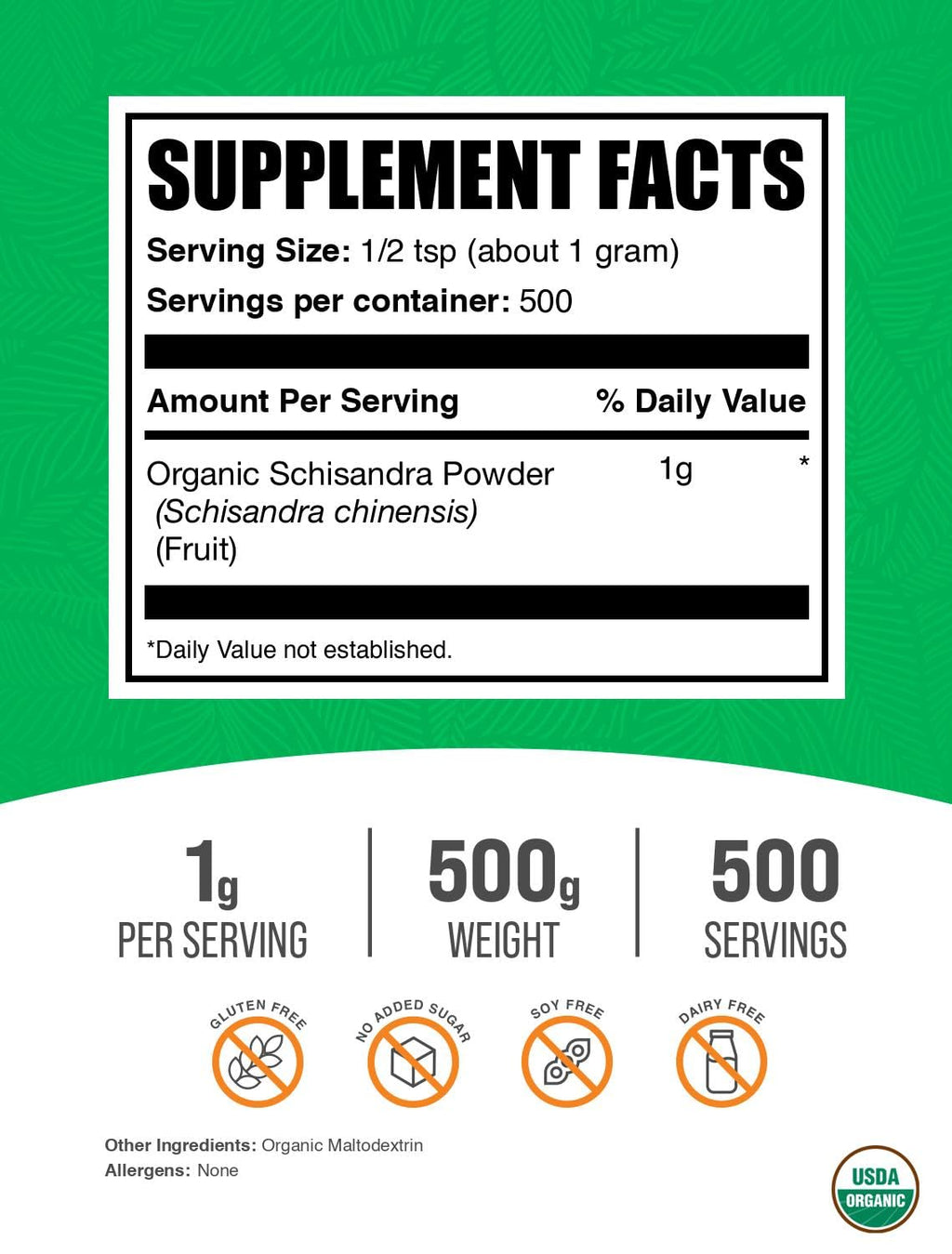 BulkSupplements.com Organic Schisandra Powder - Organic Schisandra Supplement, from Schisandra Berry - Gluten Free - 1g per Serving, 500g (1.1 lbs) (Pack of 1)