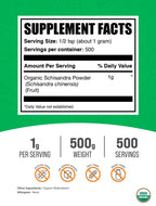 BulkSupplements.com Organic Schisandra Powder - Organic Schisandra Supplement, from Schisandra Berry - Gluten Free - 1g per Serving, 500g (1.1 lbs) (Pack of 1)