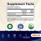Vitamatic Alpha Lipoic Acid (ALA) 600mg Per Serving - 240 Vegetable Capsules - 120 Servings - Non-GMO & Gluten Free