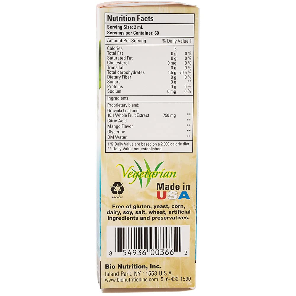 Bio Nutrition Graviola Liquid Extract 4 Fluid Ounce | Soursop Herbal Supplement | Vegetarian Formula