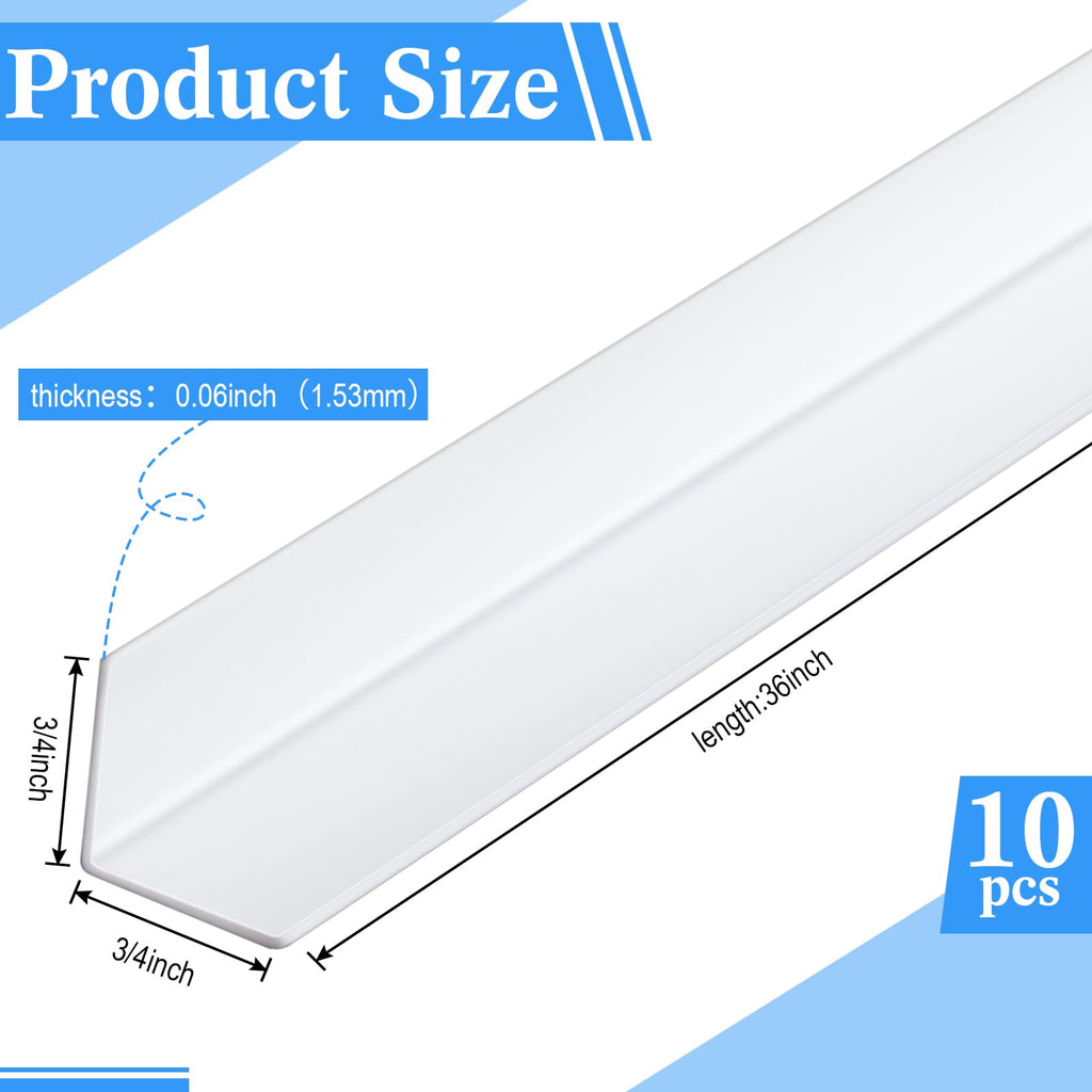 Sasylvia 10 Pcs Wall Corner Protector Guards, Vinyl 3/4 x 36 Inch Corner Trim Molding, Avoid Scratching Scuffs, Ease Install and Cleaning for Door Countertop Furniture Cabinet Protection, White