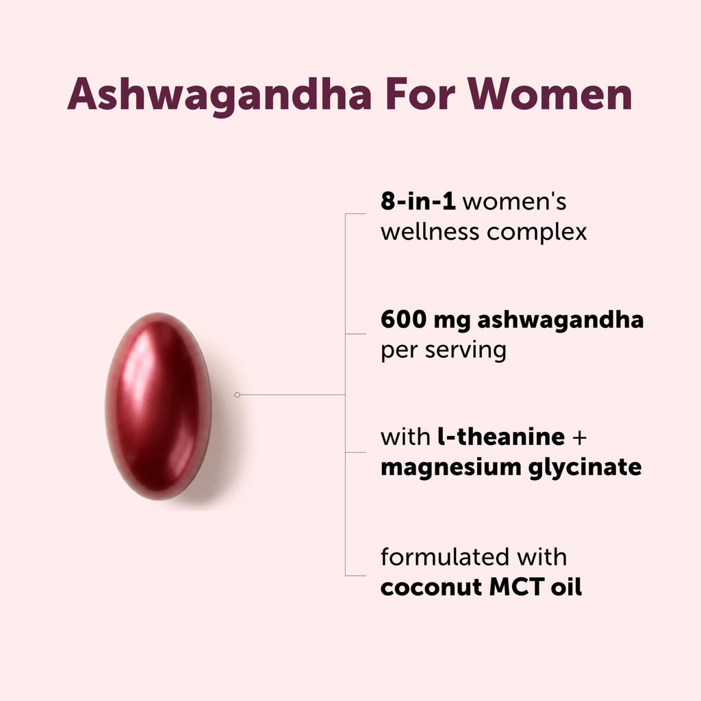 Micro Ingredients Ashwagandha for Women 600 mg Per Serving, 240 Softgels | 8-in-1 Ashwagandha Supplement with Magnesium Glycinate, L-Theanine, Sea Moss | Made with MCT Oil | Non-GMO, Gluten Free