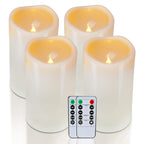 Homemory 4" x 6" Large Waterproof Outdoor Flameless Candles, Battery Operated Flickering LED Pillar Candles with Remote and Timers for Indoor Outdoor Lanterns, Long Lasting, Dark Ivory, Set of 4